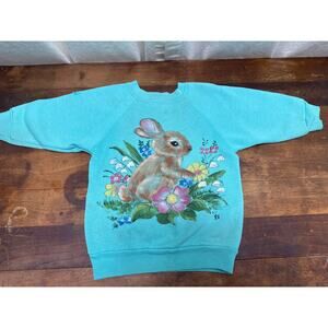 Vintage 88' Hand Painted Bunny & Floral Sweatshirt Girls Child Size Small (6-8)
